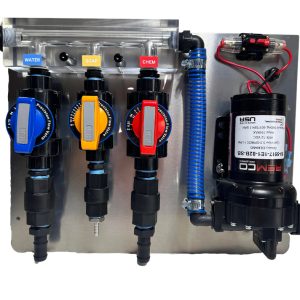 3/4″ Clear Manifold with 5.3GPM FLO-IQ 12V Pump Mounted