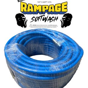 Rampage 3/4″ Blue 200′ softwash hose no crimped ends. GHT available.